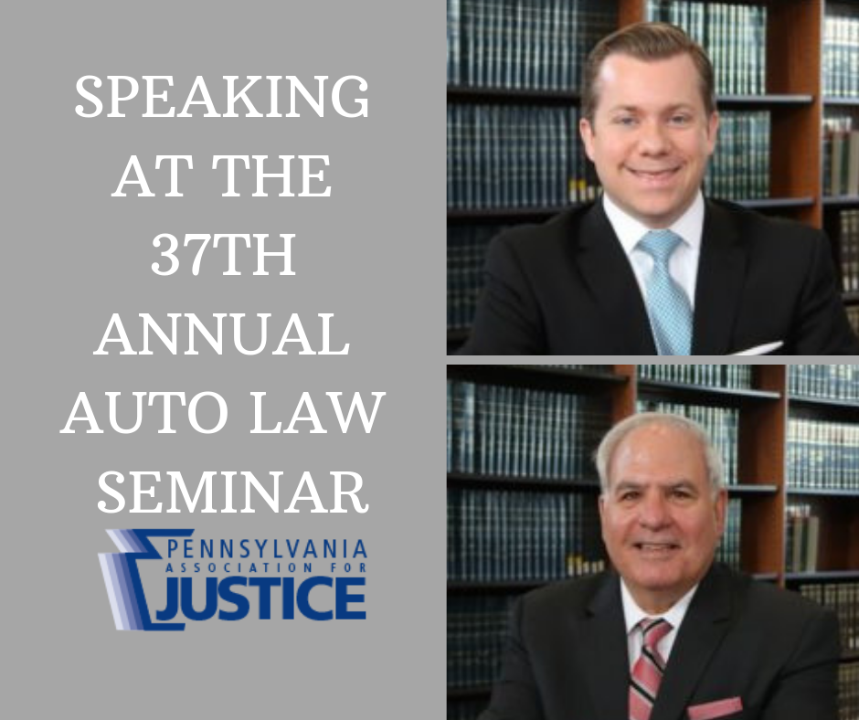 Media Personal Injury Lawyers, Len Sloane and Mike Davey, of Eckell Sparks Speaking at 37th Annual Auto Law Seminar